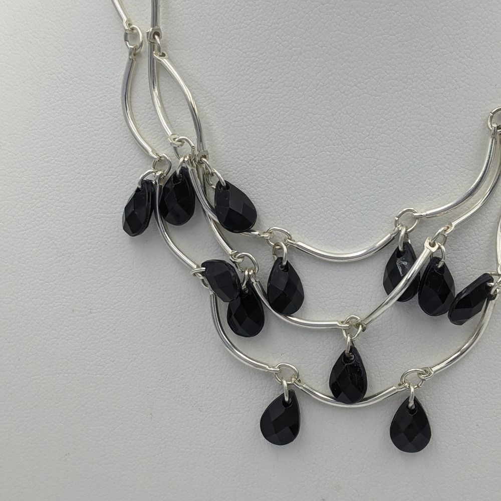 Leon Silver Tone Hinge Chain Black Beaded Necklace